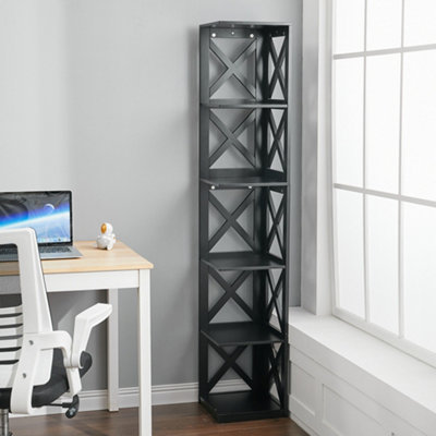 5 Tier Black Wooden Corner Shelf Rack Shelf Bookcase Standing Living ...