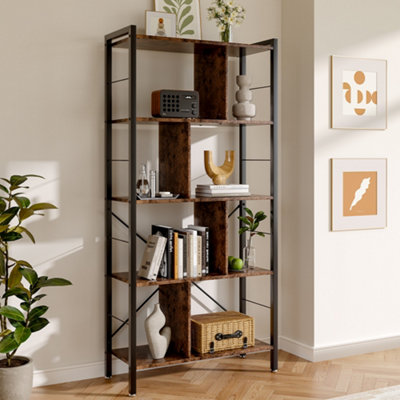 5 Tier Bookcase Display Rack Bookshelf Industrial Standing Book Storage ...