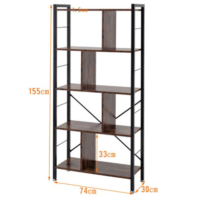 5 Tier Bookcase Display Rack Bookshelf Industrial Standing Book Storage ...