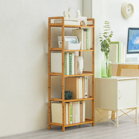 5 Tier Bookcase Freestanding Bamboo Wood Bookcase Wood Vintage Bookshelf 1280mm(H)