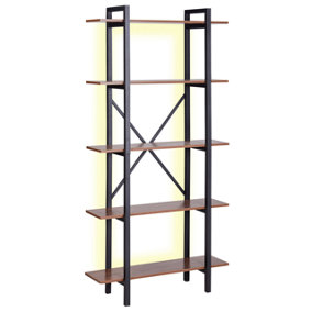 5 Tier Bookcase LED Dark Wood DARBY
