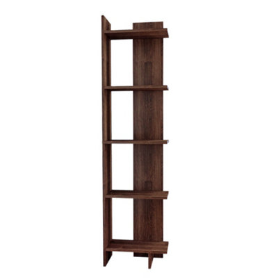 5 Tier Brown Modern Wooden Corner Bookcase Ladder Shelf Plants Stand