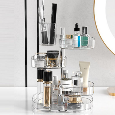 5-Tier Clear Adjustable Height Rotating Makeup Organizer Cosmetics ...
