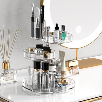 5-Tier Clear Adjustable Height Rotating Makeup Organizer Cosmetics ...