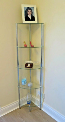 5-Tier Clear glass corner rack-Polo 5Tier Display Glass Unit/Bathroom Rack