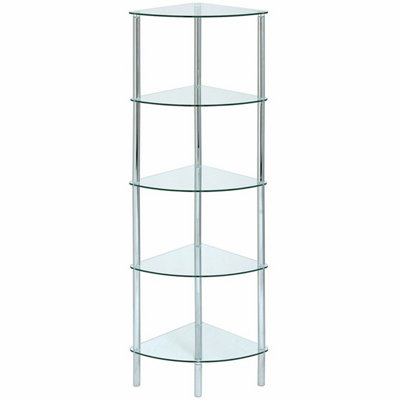 5-Tier Clear glass corner rack-Polo 5Tier Display Glass Unit/Bathroom Rack