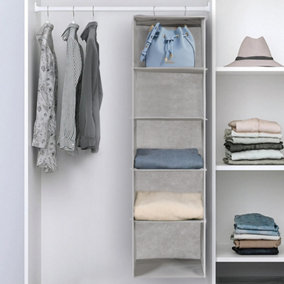 5 Tier Closet Hanging Storage Shelves Hanging Closet Organizer and Storage Light Grey