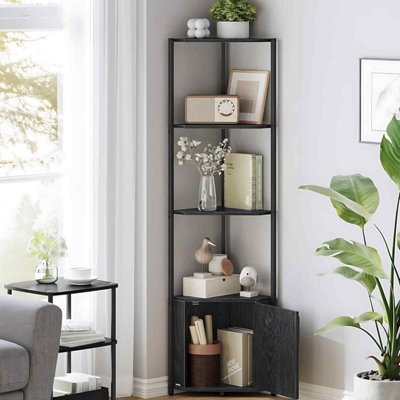 5-Tier Corner Storage Shelf, Freestanding Corner Shelving Unit for Living Room, Bedroom, Kitchen and Bathroom, Black