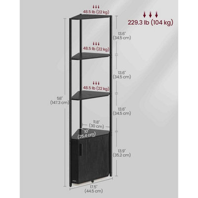 5-Tier Corner Storage Shelf, Freestanding Corner Shelving Unit for Living Room, Bedroom, Kitchen and Bathroom, Black