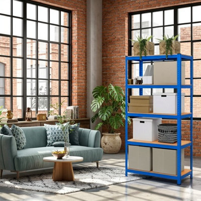5 Tier Garage Shelving Unit Boltless, Storage Rack Steel, Blue