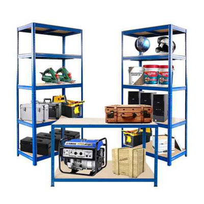 5 Tier Garage Shelving Unit Boltless, Storage Rack Steel, Blue