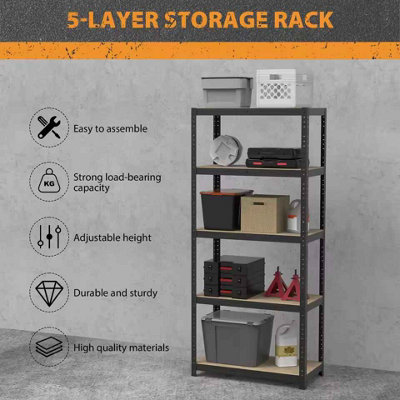 5 Tier Garage Shelving Unit, Storage Rack Steel, Black