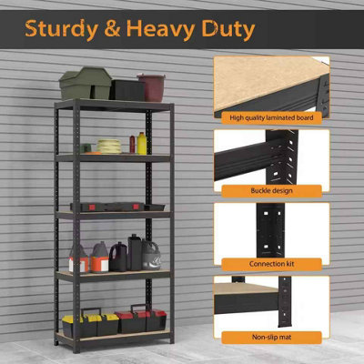 5 Tier Garage Shelving Unit, Storage Rack Steel, Black