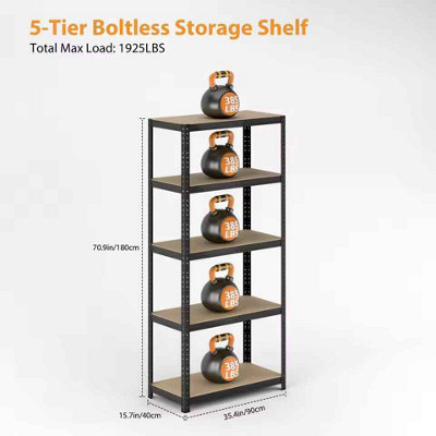 5 Tier Garage Shelving Unit, Storage Rack Steel, Black