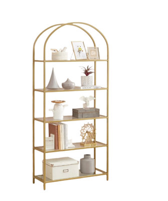 5 Tier Glass Shelf Arched Display Storage Unit with Steel Frame for ...
