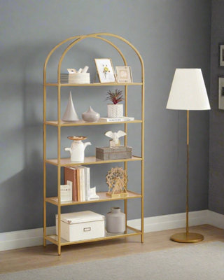 5 Tier Glass Shelf Arched Display Storage Unit with Steel Frame for ...