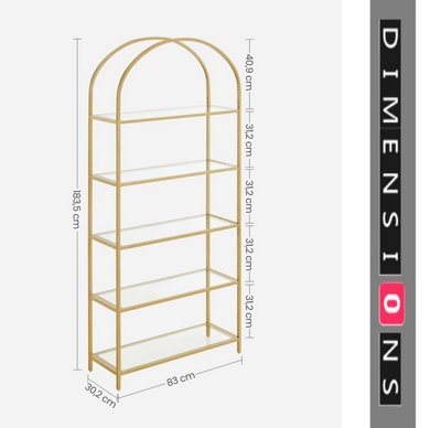 5 Tier Glass Shelf Arched Display Storage Unit with Steel Frame for ...