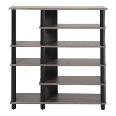 5-Tier Gray Wood Grain Shoe Rack with Wooden Top for Entryway