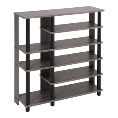 5-Tier Gray Wood Grain Shoe Rack with Wooden Top for Entryway