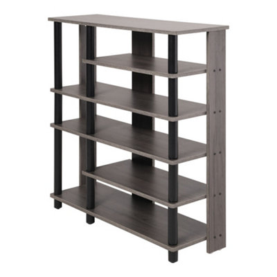 5-Tier Gray Wood Grain Shoe Rack with Wooden Top for Entryway