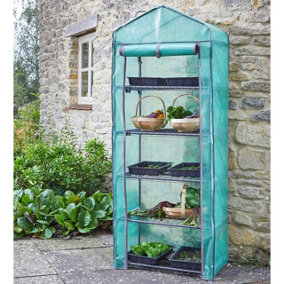 5 Tier GroZone Mini Greenhouse - Garden Growhouse with Steel Frame, PE Cover, Zip Up Panel & 5 Shelves - H180 x W70 x D50cm