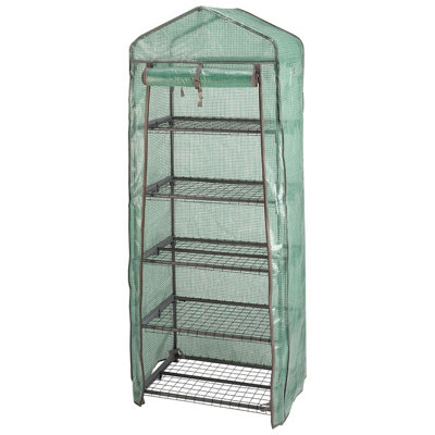 5 Tier GroZone Mini Greenhouse - Garden Growhouse with Steel Frame, PE Cover, Zip Up Panel & 5 Shelves - H180 x W70 x D50cm