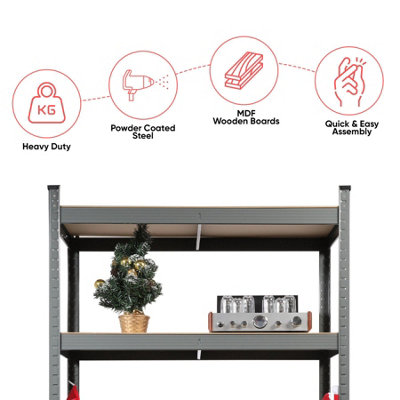 5 Tier heavy Duty Metal Shelving Storage Racking 180 x 90 x 40cm (GREY) - 6