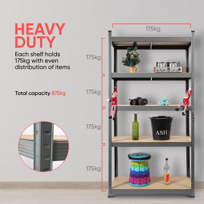 5 Tier heavy Duty Metal Shelving Storage Racking 180 x 90 x 40cm (GREY) - 8