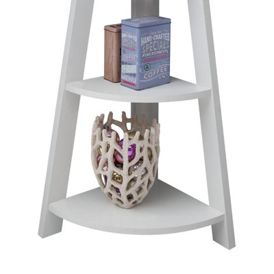 5 Tier Ladder Corner Bookcase Shelving Rack Display Organiser White