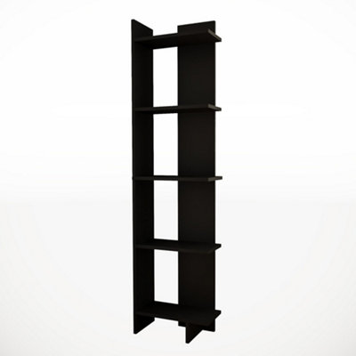 5 Tier Modern Black Wooden Corner Bookcase Ladder Shelf Plants Stand