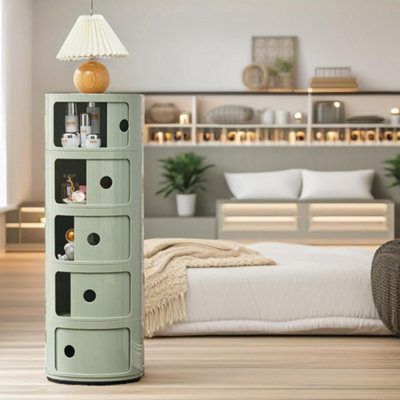 5 Tier Nordic Green Round Storage Cabinet For Bedroom Living Room