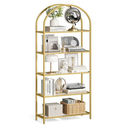 5 Tier Open Storage Shelf Golden Metal Frame Display