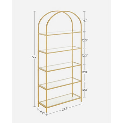5 Tier Open Storage Shelf Golden Metal Frame Display