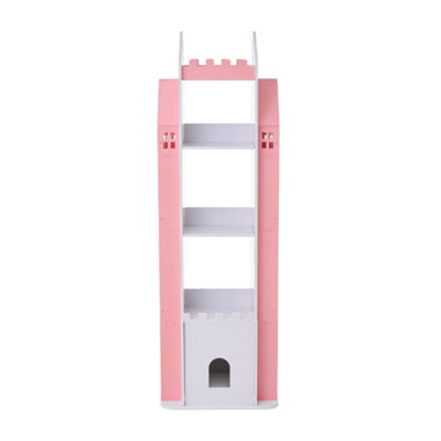 5-Tier Pink and White Wooden Castle Kids Rotating Bookcase Bookshelf