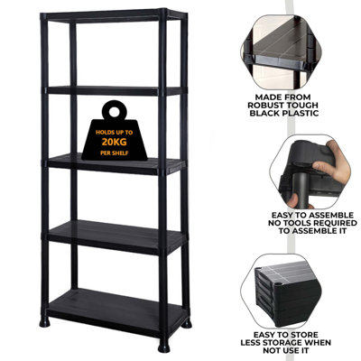Hart 5-Tier Plastic Shelf 36"D X 18"D X 72"H, 750lb Total Capacity