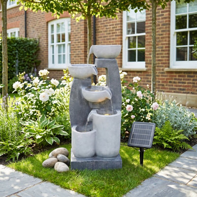 5-Tier Resin Solar Powered Water Fountain Outdoor Gardening Decor Water ...