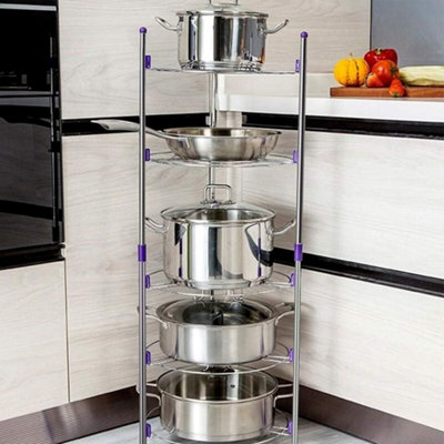 5 Tier Round Kitchen Pan Pot Rack Carbon Steel Wire Storage Organizer ...