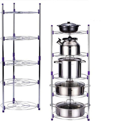 5 Tier Round Kitchen Pan Pot Rack Carbon Steel Wire Storage Organizer ...
