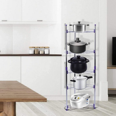5 Tier Round Kitchen Pan Pot Rack Carbon Steel Wire Storage Organizer ...