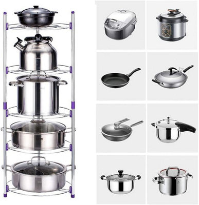 5 Tier Round Kitchen Pan Pot Rack Carbon Steel Wire Storage Organizer ...