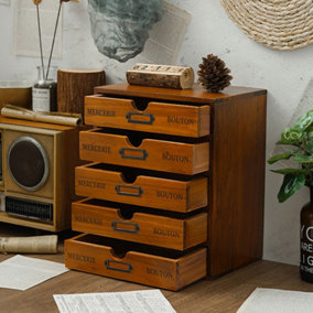 5 Tier Rustic Wooden Tabletop Storage Box Organizer