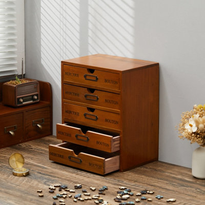 5 Tier Rustic Wooden Tabletop Storage Box Organizer