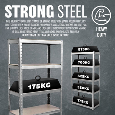 5 Tier Shelving Unit - For Storage Heavy Duty Racking Shelf Shelves Shed Metal Home Garage Work