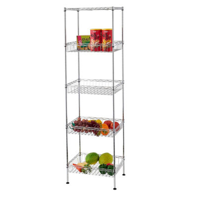 5 Tier Shelving Unit - Multi Purpose Stainless Steel Wire Rack Storage Organiser - Shelving for Kitchen Bedroom Living Room