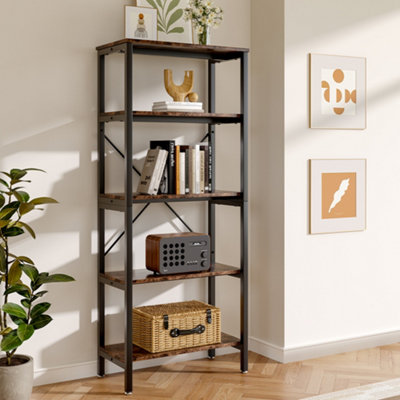 5 Tier Shelving Unit with Wood Shelf Bookcase Display Shelf 1440mm H x ...