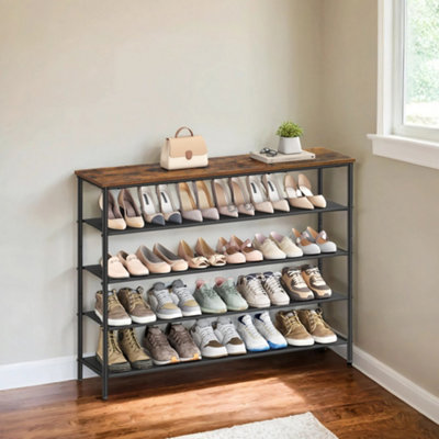 5-Tier Shoe Rack, Shoe Storage Shelf with 4 Fabric Shelves and Top ...