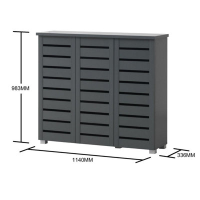 5 Tier Shoe Storage Cabinet 3 Door Cupboard Stand Rack Unit Dark Grey