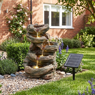 5-Tier Solar-Powered Water Fountain, Faux Wood Root Design Outdoor ...