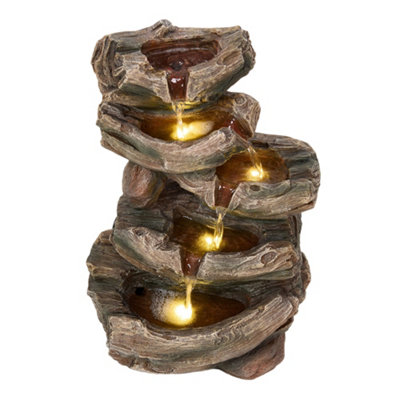 5-Tier Solar-Powered Water Fountain, Faux Wood Root Design Outdoor ...
