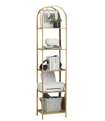 5-Tier Tempered Glass Shelf Unit, Arched Display Rack, Metallic Gold ...